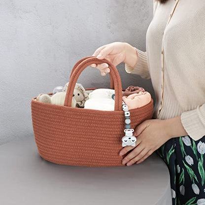 XUANGUO Cotton Rope Baby Diaper Caddy Organizer Basket with handles Rust - color: Rust, size: Regular