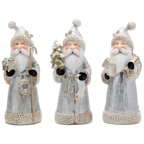 Hodao Santa Claus Decorative Figurine - Home Decor - Autumn Thanksgiving - Handcrafted - Perfect Choice for Christmas Home Decor and Indoor Holiday Display(3 PCS)(Silver) - color: Silver