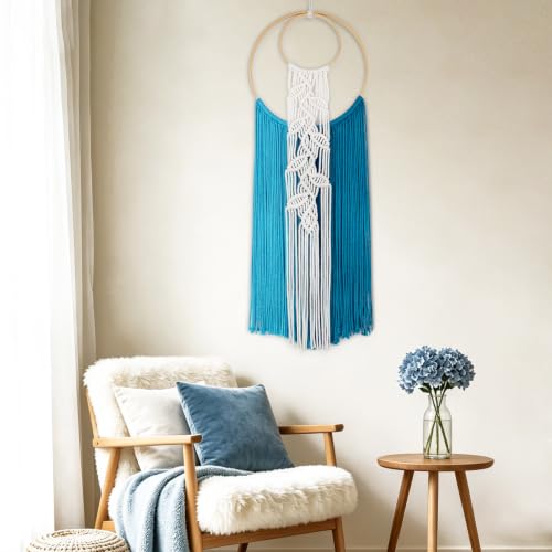 LB Blue Macrame Wall Hanging for Bedroom Headboard,10X30 Inch - color: Blue