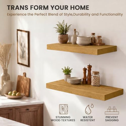 Solid Wood Floating Shelves for Wall 24 inch,Natural Wooden Shelf Set of 2 - color: Natural, size: 24inches-2P
