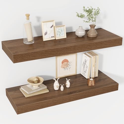 Acovy 30 Inch Floating Shelves, 12" Deep Floating Shelf Wall Mounted, 30" Wall Shelves, Rustic Deep Bookshelf, Extra Deeper & Thicker Display Shelves for Bedroom, Living Room, Walnut, Set of 2 - color: Walnut, size: 12"Wx30"L-2pcs