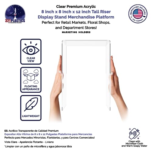 Marketing Holders 2 Pack Clear Acrylic Riser Display Stand 8" x 8" x 12" Merchandise Showcase One Piece Fixture Retail Stores and Boutiques Throne Counter Platform - size: 8"W x 8"D x 12"H