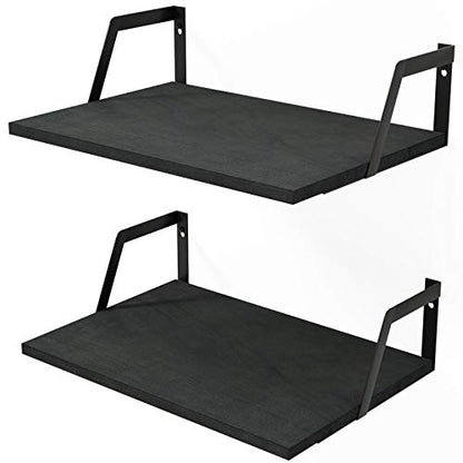 SRIWATANA Floating Shelves Wall Mounted Set of 2 Rustic Wood Shelves with Large Capacity(Black - color: Black