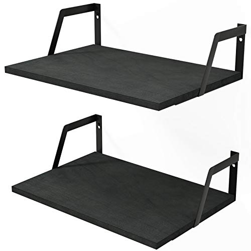 SRIWATANA Floating Shelves Wall Mounted Set of 2 Rustic Wood Shelves with Large Capacity(Black - color: Black