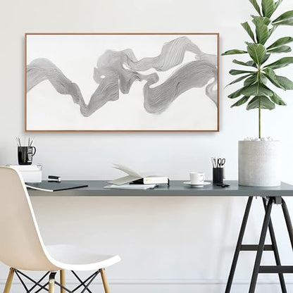 Framed White Modern Abstract Wall Art For Living Room Prints 20" X 40" - color: White Silver, size: 40"L x 20"W