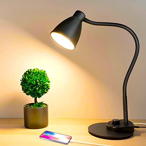 BOHON LED Desk Lamp with USB Charging Port 3 Color Modes Dimmable, Black - color: Matt Black