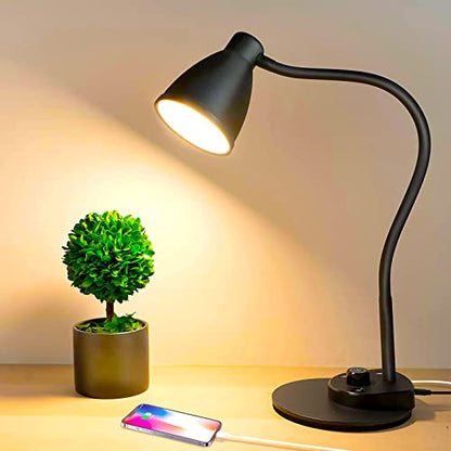 BOHON LED Desk Lamp with USB Charging Port 3 Color Modes Dimmable, Black - color: Matt Black