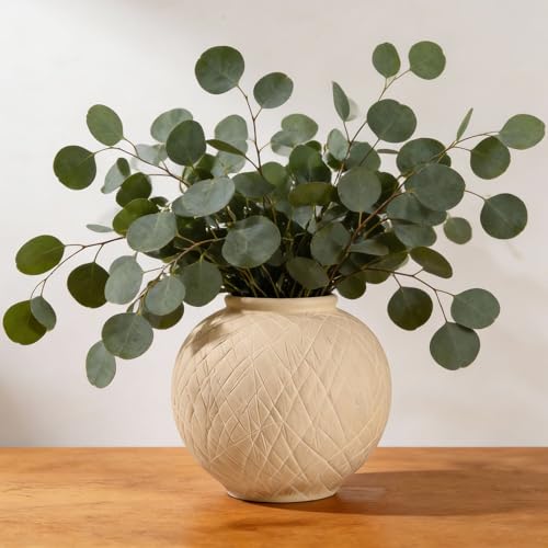 Rustic Ceramic Vintage Farmhouse Vase for Decor (Small Carved Beige) - style: 03 - Small Carved Beige