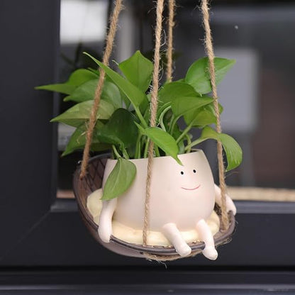 NINIPAPA Hanging Swing Chair Planter Pot Smile Face Plant Pot for Indoor Outdoor Plants Cute Head Flower Pots for Succulent String of Pearls Unique Gift on Mother's Day, Birthday, Christmas - size: Small