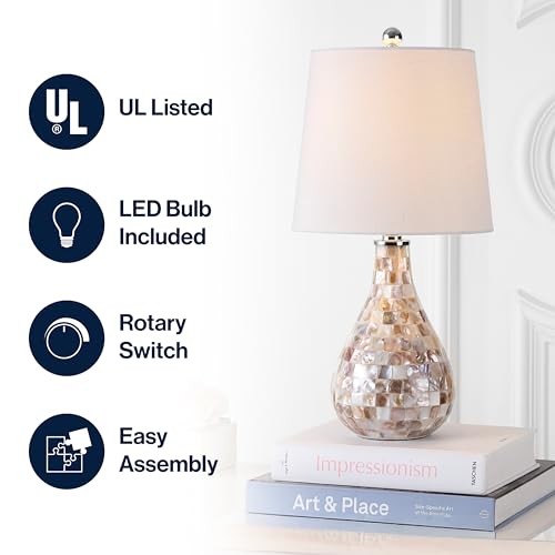 JONATHAN Y Mona Coastal Mini LED Table Lamp 20.5" Bedside, Seashell - color: Seashell