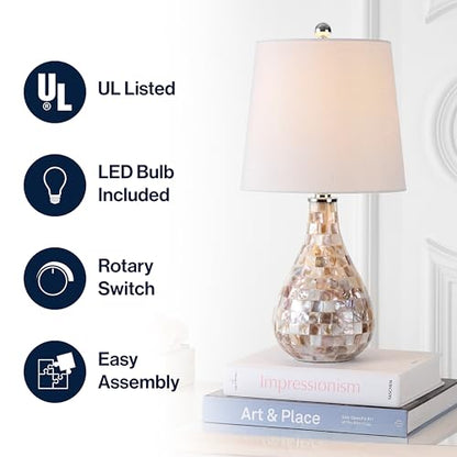 JONATHAN Y Mona Coastal Mini LED Table Lamp 20.5" Bedside, Seashell - color: Seashell