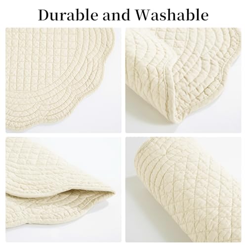 HOMBYS Quilted Placemats Set of 4 Washable Round Placemats for Kitchen Table-100% Cotton Fabric Round Table Mats, (Flax) - color: Flax