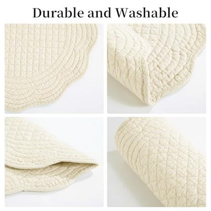 HOMBYS Quilted Placemats Set of 4 Washable Round Placemats for Kitchen Table-100% Cotton Fabric Round Table Mats, (Flax) - color: Flax