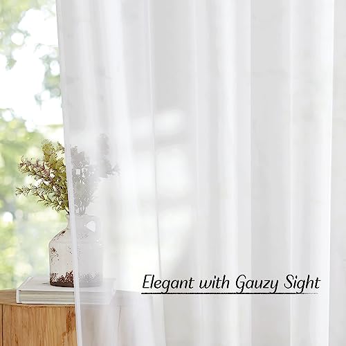 NICETOWN Bedroom Sheer Curtains 54 inch Length - Grommet Top Voile Textured Window Curtains Light and Airy Drapes for Cafe/Loft/Nursery (W54 x L54, 1 Pair, White) - color: White, size: 54"W x 54"L (Pack of 2)