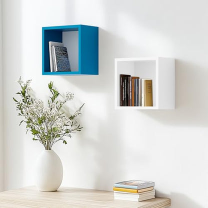 Kaboon Cube Floating Shelves Set2, Display Shelves Wall Mount 7.75" D x 12.5" W x 12.5" H, (Cyan, Square 2 Cubes) - color: Cyan, size: Square-Set2