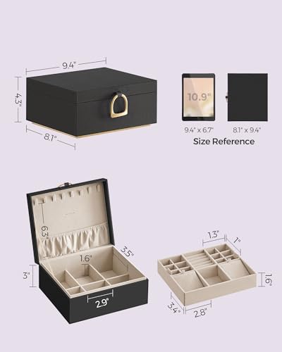 SONGMICS 2-Layer Jewelry Box with Handle, Removable Tray, Floating Effect - color: Black