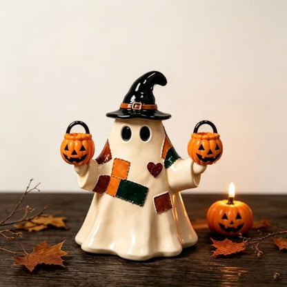 Halloween Resin Figurines Patchwork Ghost Light up Hold Pumpkin 1Pcs - color: Halloween Styl 32