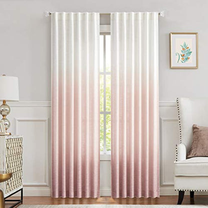 Central Park Ombre Window Curtain Panel Linen Gradient Print on Rayon Blend Fabric Backtab Rod Pocket Drapery Treatments for Living Room/Bedroom, Cream White to Pink, 50" x 63", Set of 2 - color: Pink, size: 50"W x 63"L (Pack of 2)