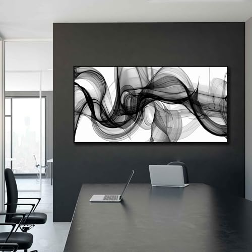 Abstract Wall Art for Bedroom, Black and White Canvas Wall Decor for Living Room, Smoke Picture Print, Size 48 x 24 Inches Framed - color: ABSTRACT-44[F], size: 48L" x 24W"