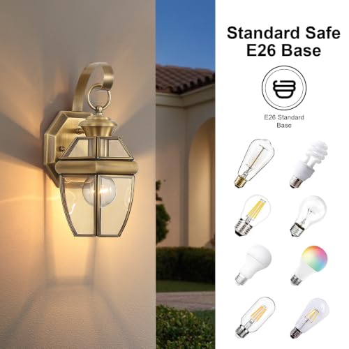 Solid Brass Outdoor Wall Light Fixtures, 12.6" - color: Antique Brass - 1 Pack, size: 12.6 inch