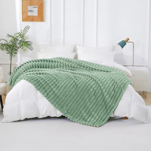 Taliska Ribbed Fleece Throw Blanket for Couch & Bed, Sage Green, 60"x80" - color: Sage Green, size: Throw(60"x80")