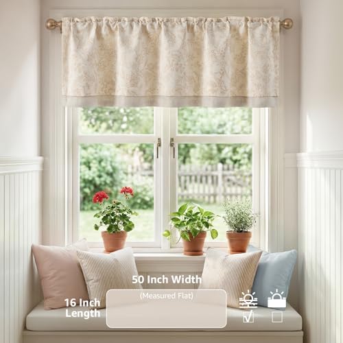 jinchan Linen Valance Curtain Farmhouse 16 Inch 1 Panel Taupe on Beige - color: Forest | Taupe, size: 50"W x 16"L (Pack of 1)