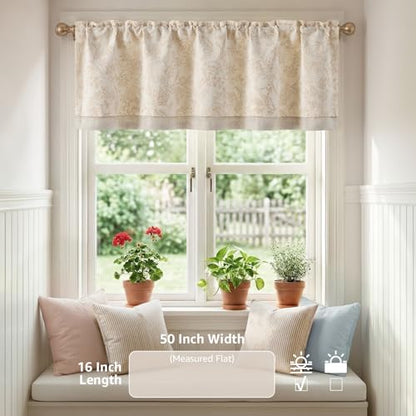 jinchan Linen Valance Curtain Farmhouse 16 Inch 1 Panel Taupe on Beige - color: Forest | Taupe, size: 50"W x 16"L (Pack of 1)