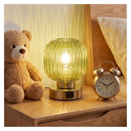 Elenhome Touch Small Table Lamp,Elegant Green Glass Bedside Lamp 3 Way Dimmable with USB C+A Charging Ports - Bedroom Nightstand & Living Room Essential, 4W Bulb Included (Green) - color: Green-USB1pack