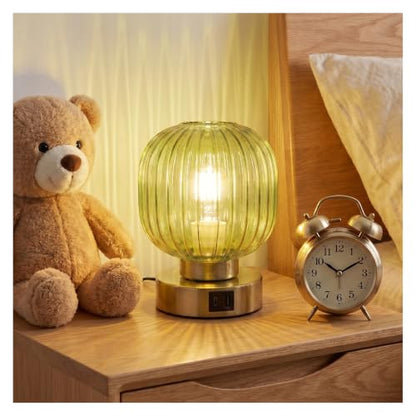 Elenhome Touch Small Table Lamp,Elegant Green Glass Bedside Lamp 3 Way Dimmable with USB C+A Charging Ports - Bedroom Nightstand & Living Room Essential, 4W Bulb Included (Green) - color: Green-USB1pack