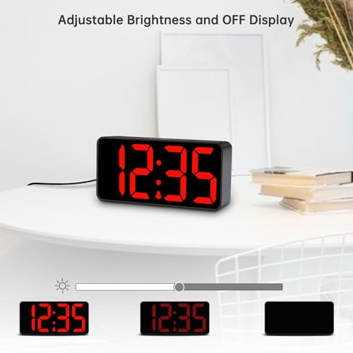 DreamSky Small Digital Alarm Clock for Bedroom with Large Big Numbers - color: Black Case Red Digits