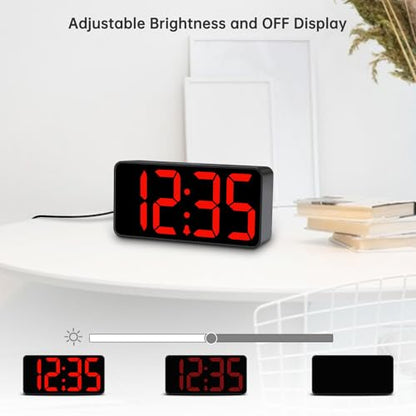 DreamSky Small Digital Alarm Clock for Bedroom with Large Big Numbers - color: Black Case Red Digits