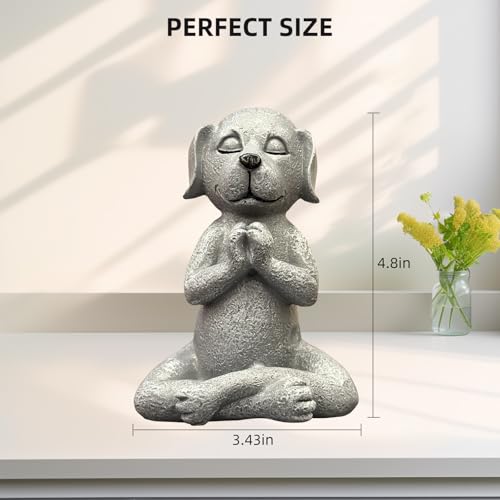 Meditating Buddha Dog Statue - 4.8 Inches Resin Yoga Figurine - Cute Funny Zen Animal Tabletop Decor for Patio, Terrace, Lawn and Outdoor Garden
