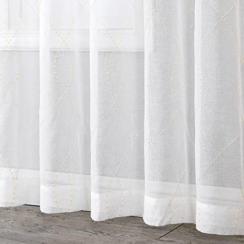 VISIONTEX White Sheer Curtains Beige Dots Moroccan Embroidered 72 Inches - color: Dots-beige, size: 54"W x 72"L (Pack of 2)