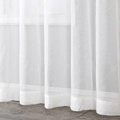 VISIONTEX White Sheer Curtains Beige Dots Moroccan Embroidered 72 Inches - color: Dots-beige, size: 54"W x 72"L (Pack of 2)