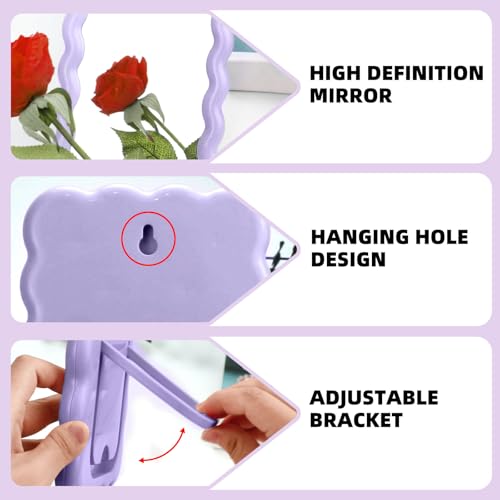Wave Table Desk Vanity Makeup Mirror Small Make Up Office Mirror Purple - color: Purple