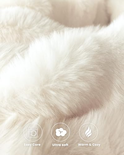 Ultra Soft Cozy Faux Fur Throw Blanket, Fuzzy Plush Thick Bubble Blanket, Luxury Fluffy Blanket for Couch, Sofa, Bedroom, and Living Room, 50x60 Inches, Cream White - color: Cream White, size: Throw(50" X 60")