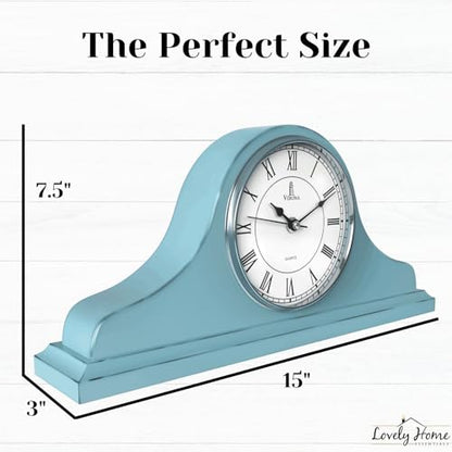 Mantel Clock for Fireplace, Teal Wooden Farmhouse Silent Mantle Clock - color: Teal