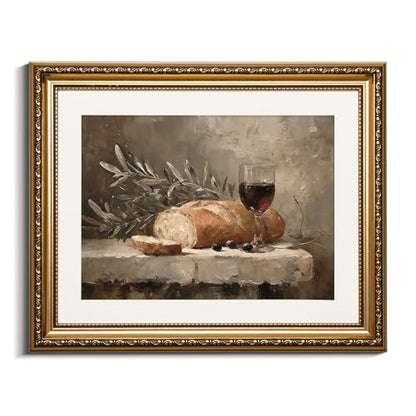 VIYYIEA Gold Framed Christian Olive Branch Canvas Wall Art, 13×16 Inch - color: Bread Wine Still Life, size: 16"L x 13"W