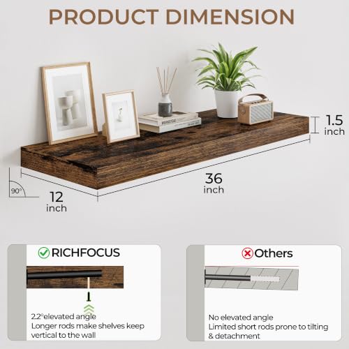RICHFOCUS 36" Bathroom Floating Shelves for Wall 2Pack|Rustic Brown - color: Rustic Brown, size: 36"L x 11.6"D, Set of 2