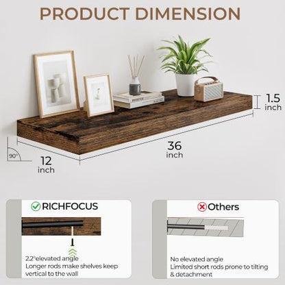 RICHFOCUS 36" Bathroom Floating Shelves for Wall 2Pack|Rustic Brown - color: Rustic Brown, size: 36"L x 11.6"D, Set of 2