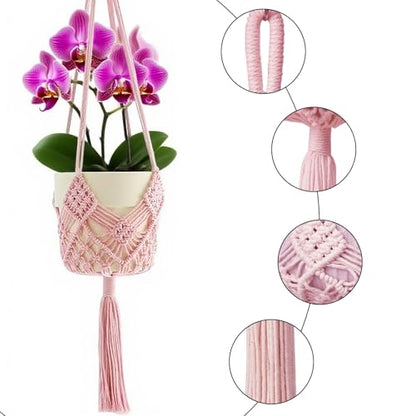 2 Pack Macrame Hanging Planters, Pink - color: Pink