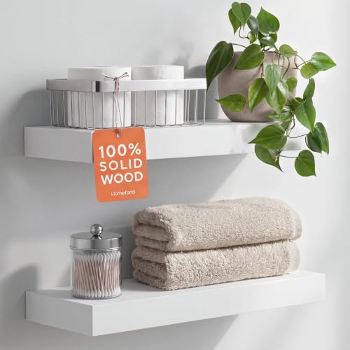 Homeforia 18 Inch Floating Shelves, High-End Solid Pine Wood, Set of 2 - color: Classic White - Soft Neutral Satin, size: 18 inch