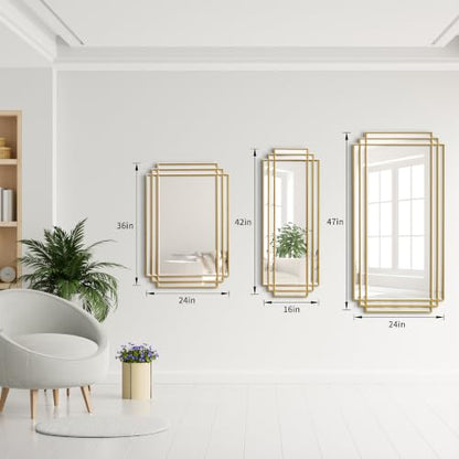 36"x24" Rectangle Beveled Wall Mirror with Gold Geometric Frame - color: Gold, size: 36"L x 24"W