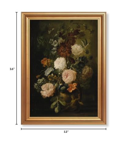EJPFOGV Baroque Dark Background Floral Framed Canvas Wall Art 12x16 inches - color: Flowers, size: 16"L x 12"W
