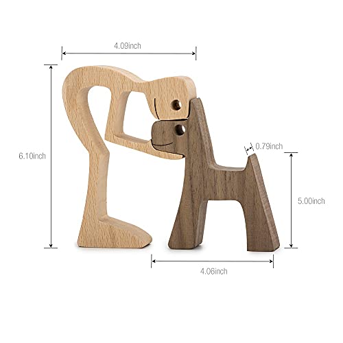 Unique Gift Hand Carved Wood Human & Dog Statue Figurine Sculpture Home Office Decor, Wooden Man & Dog Carving Model to Remember Friendship Between People & Pets (C) - color: C