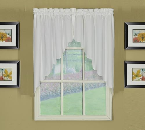 Today's Curtain, AMZ Orleans Scallop Curtain, White 38" Swag Pair, 60" W x 38" L, White - color: White, size: 60"W x 38"L (Pack of 1)