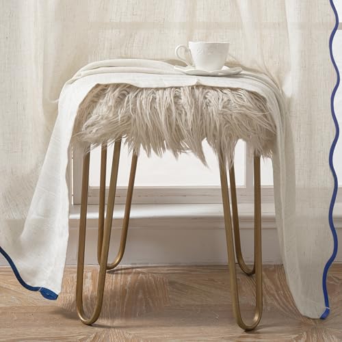 DriftAway Semi Sheer Scalloped Edge Linen Coastal Beach Window Curtains for Living Room Bedroom 2 Panels Rod Pocket Each Size 52 Inch by 72 Inch Navy - color: Linen Navy, size: 52"W x 72"L (Pack of 2)
