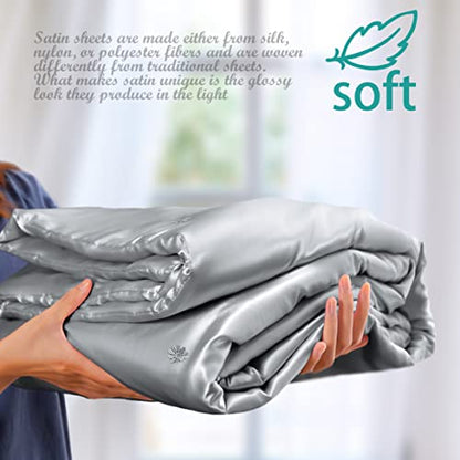 Vonty Silver Grey Satin Throw Blanket 50x60In, Cooling Silky Wrinkle-Free - color: Silver Grey, size: 50" x 60"