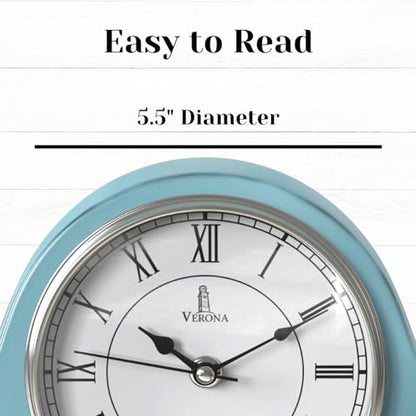 Mantel Clock for Fireplace, Teal Wooden Farmhouse Silent Mantle Clock - color: Teal