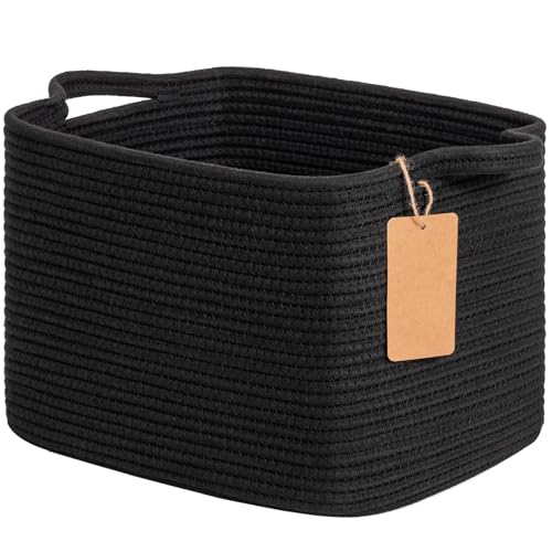 Goodpick Woven Rope Storage Basket for Shelves, Rectangle, Black - color: Black, size: 13"L x 10"W x 9"H